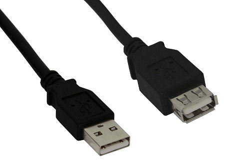 USB extension cable, USB 2.0, plug A to socket A (m/f) 5m (16ft) black