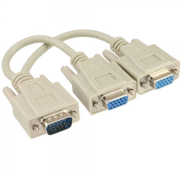 VGA Splitter Y-adapter cable, HD15 male to 2x HD15 female