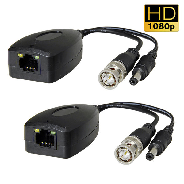 Pair of video baluns for HDCVI / HDTVI / AHD incl. power over UTP, Cat5, Cat6, with RJ45 plugs