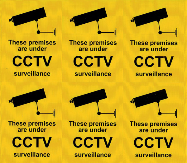 6pcs CCTV Warning Labels, CCTV Warning Signs, self-adhesive 100x75mm